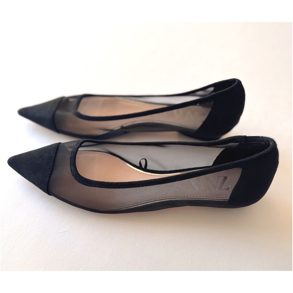 Zara Black Mesh Pointed Toe Ballet Flats Women's Size 40 US 9
